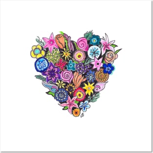 Heart Made Of Flowers Drawing Posters and Art